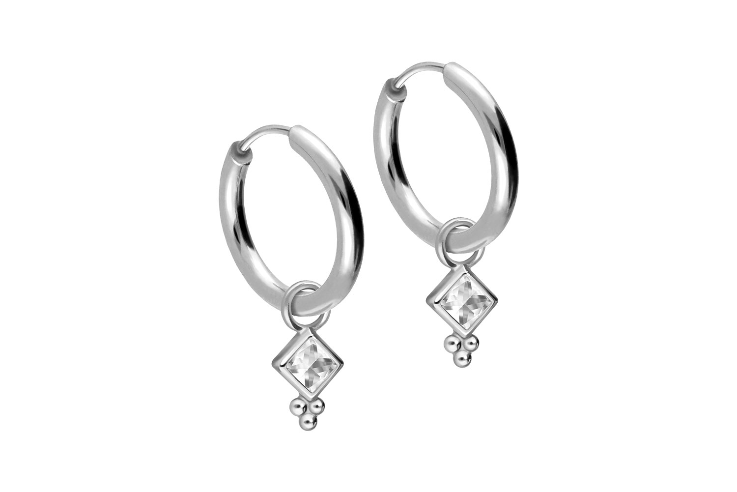 Chirurgenstahl Ohrclicker Creolen KRISTALLQUADRAT + KUGELN von Piercingline